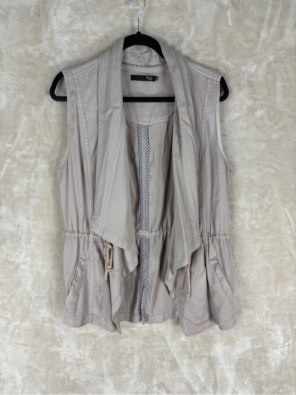 Max Jeans Sleeveless Draped Utility Vest in Light Taupe